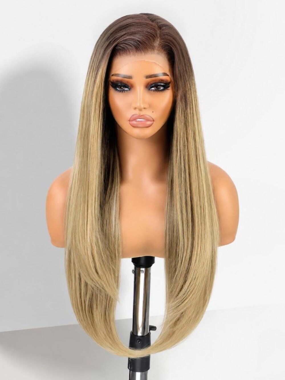 30" HD Ombre Blonde Lace Front Wig - Pre-Plucked, Glueless Synthetic Hair